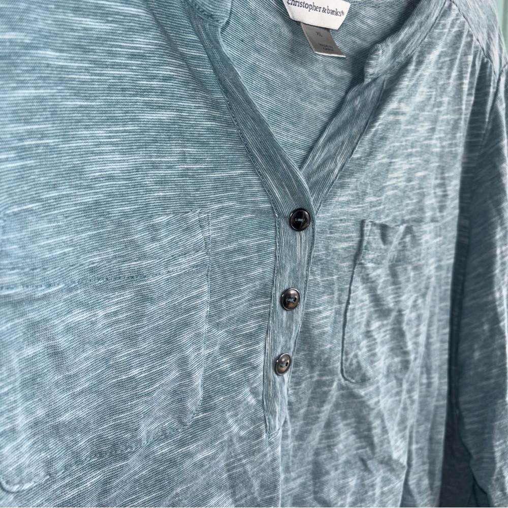 Christopher & Banks Light Teal Henley Tunic Top - Picture 4 of 6